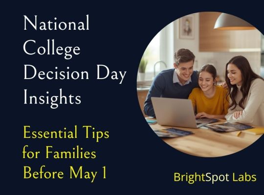 Family sitting together at kitchen table reviewing college decision options before May 1 National College Decision Day