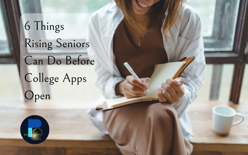Summer before senior year college prep checklist for rising seniors including self-reflection, essay brainstorming, recommender requests, and financial aid research
